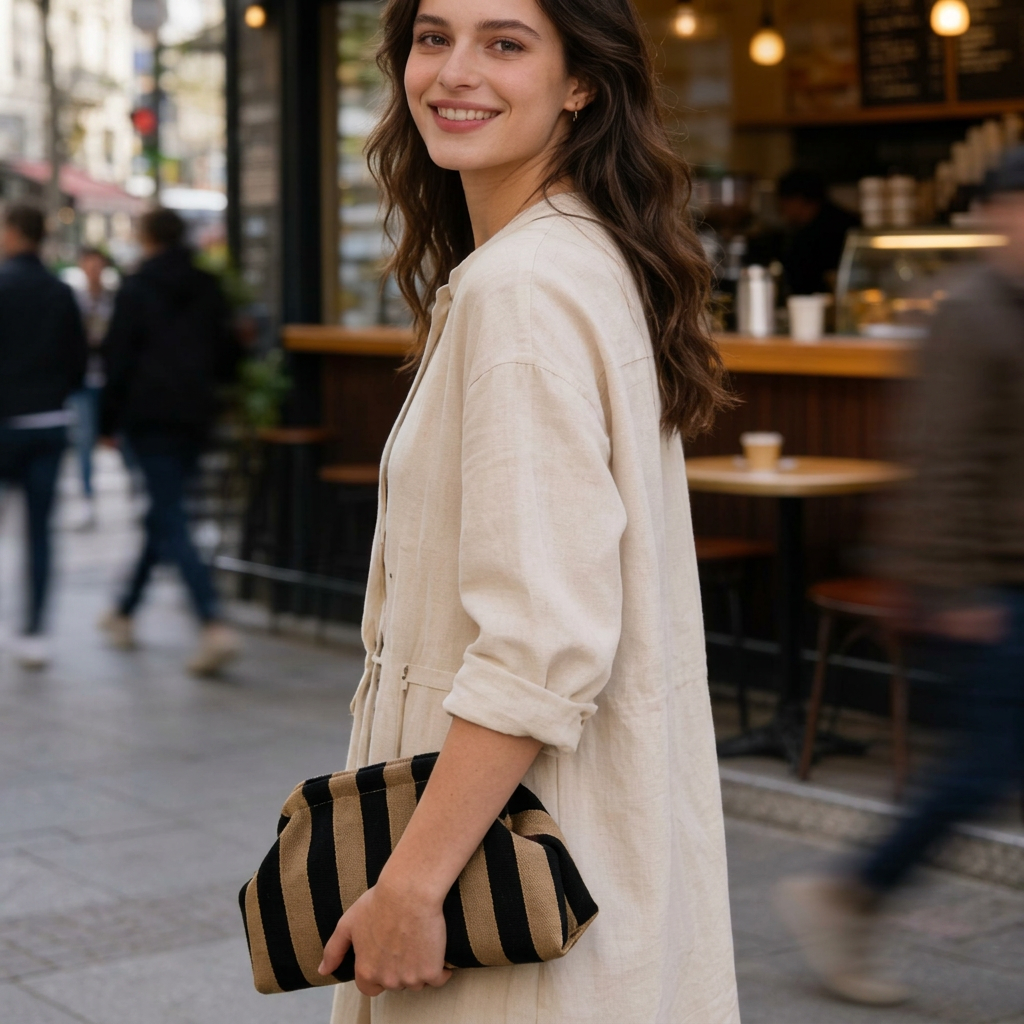 Women's Striped/diamond Dot Cloud Handbag, Clip-Top Crossbody Bag