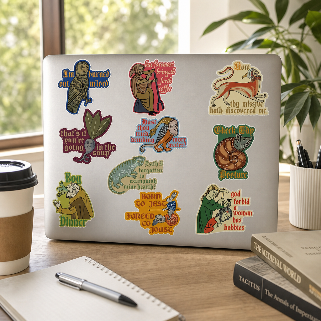 Pack of 10 Funny Ye Ole Medieval Knight Stickers - Unique Gifts