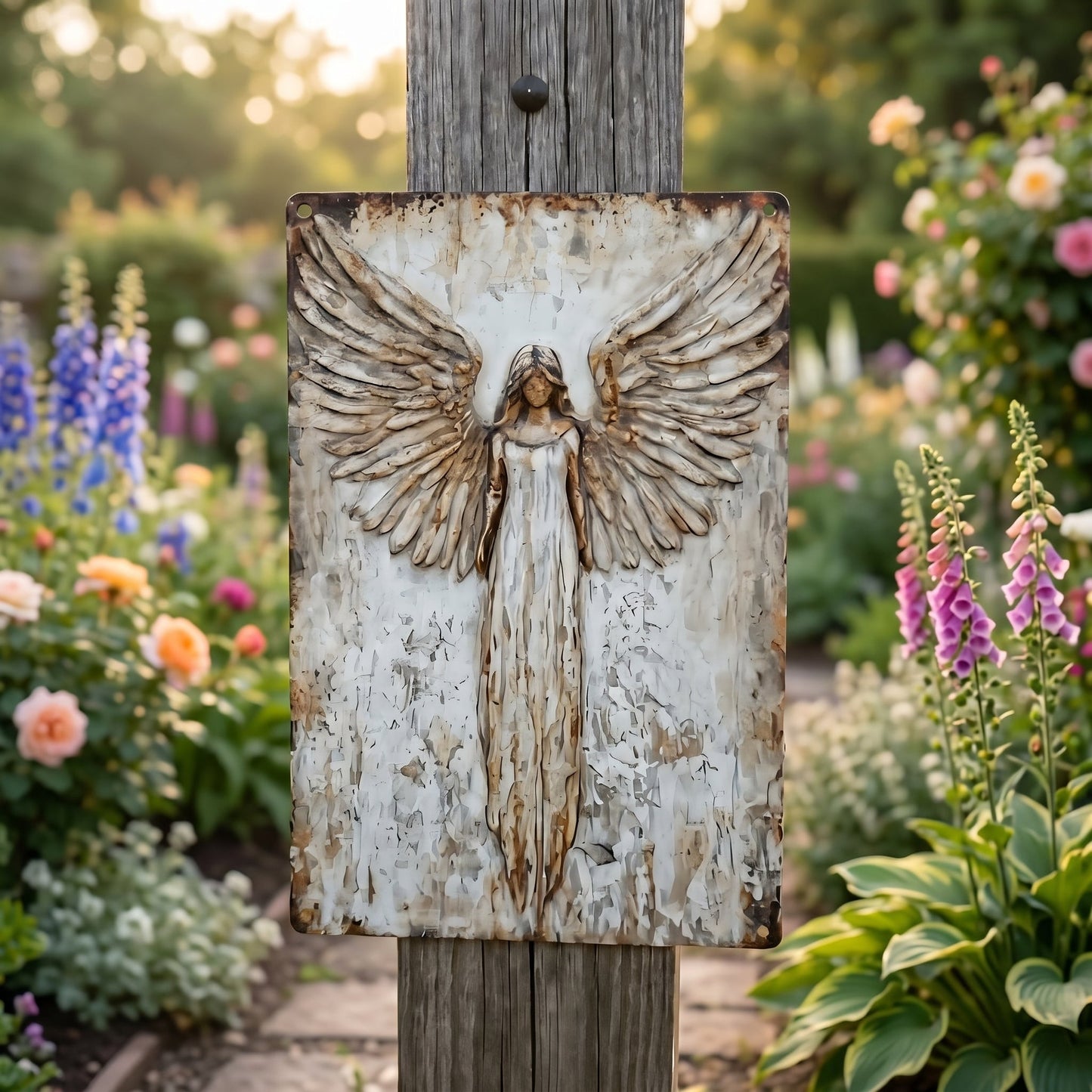 🕊️ Rustic Guardian Angel Metal Wall Art