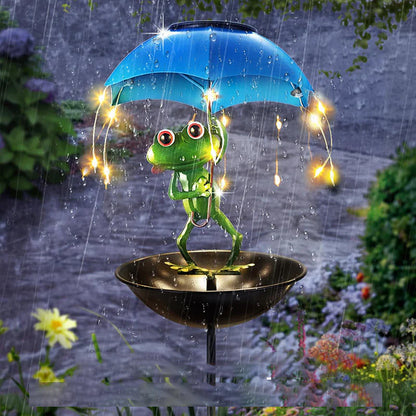 Solar-Powered Frog Umbrella Bird Feeder
