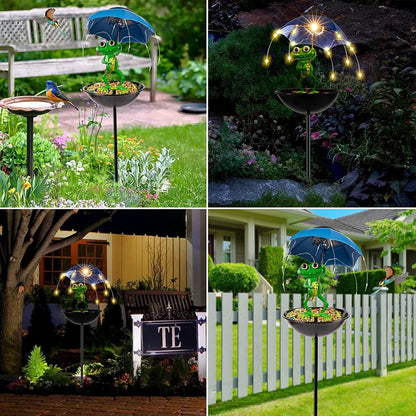 Solar-Powered Frog Umbrella Bird Feeder